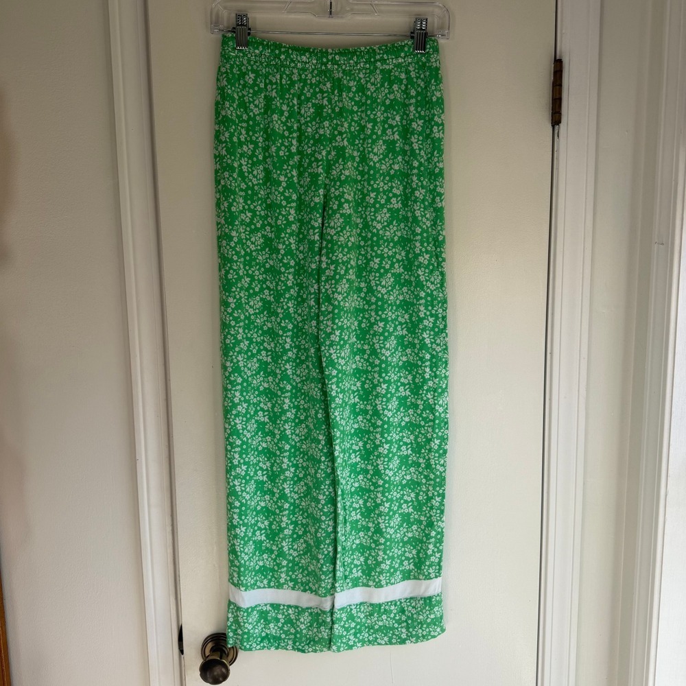 PJ Salvage Green Floral Wide Leg Pajama Pants XS Drawstring Lounge Sleepwear - Picture 4 of 6